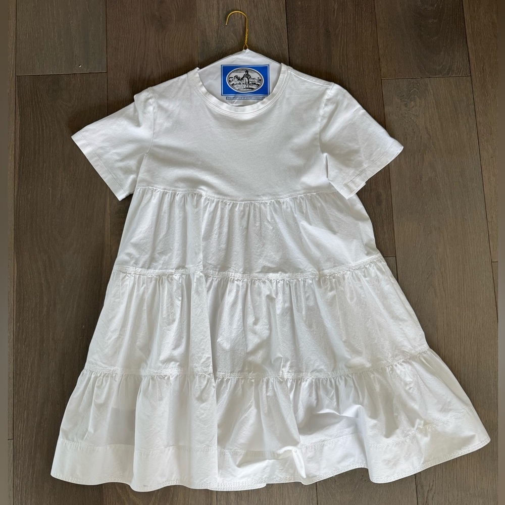Jonathan Simkhai White Tiered Babydoll Mini Dress Short Sleeve